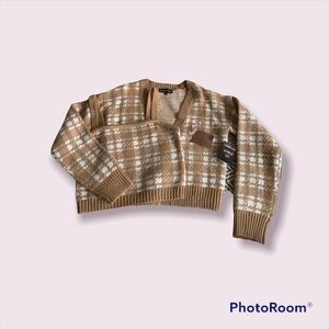 Tan patterned matching set- tank & cardigan